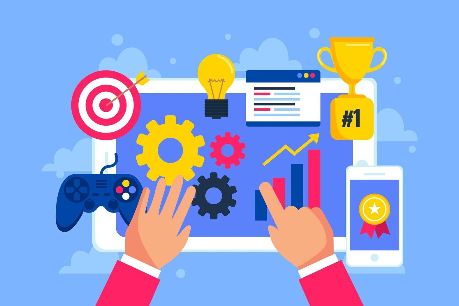 Employees engaging in gamified corporate training using digital devices and immersive learning tools
