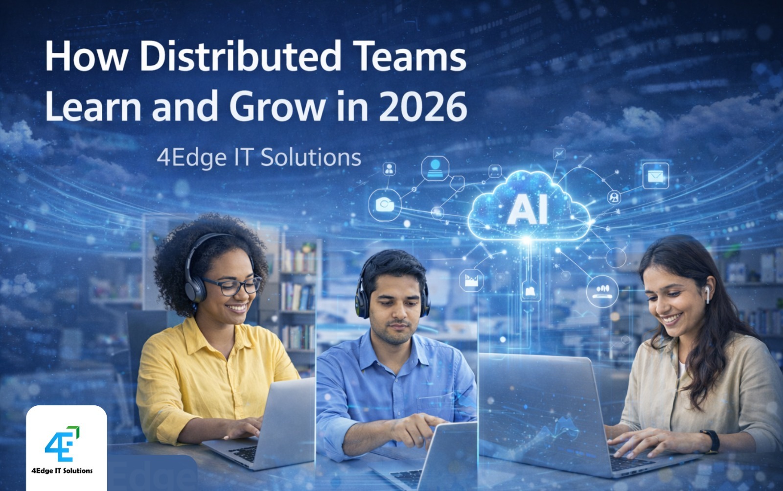 Distributed teams using AI-powered online learning systems in 2026 through cloud and data-driven LMS platforms by 4Edge IT Solutions.