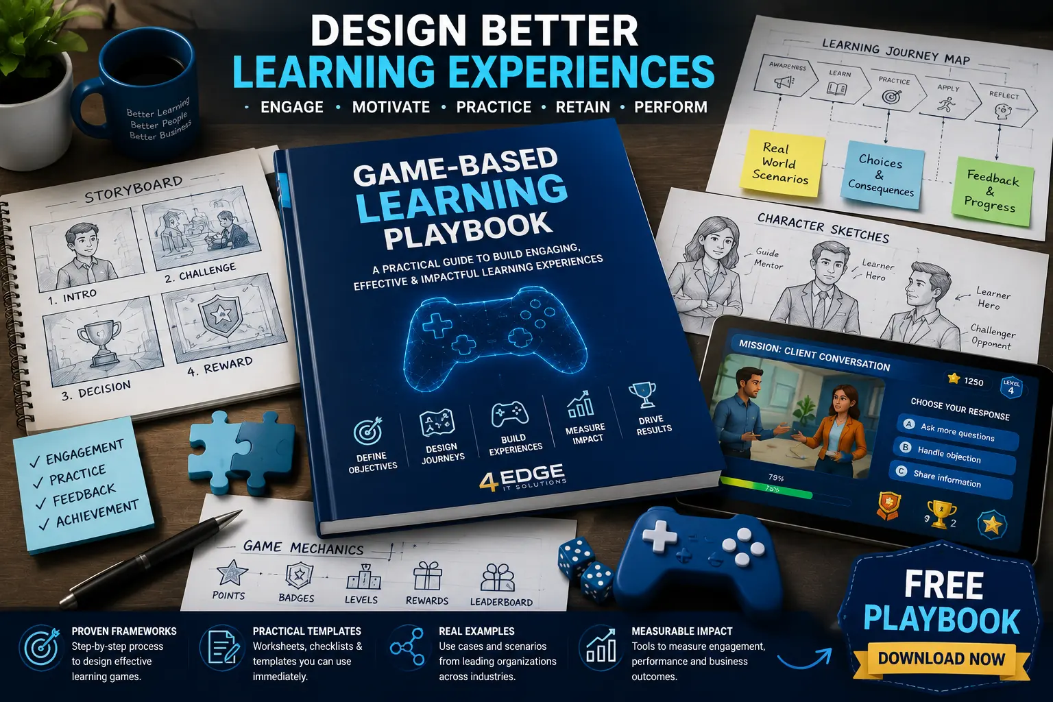 Game-Based Learning Playbook helping L&D teams design engaging corporate training programs using simulations and gamification.