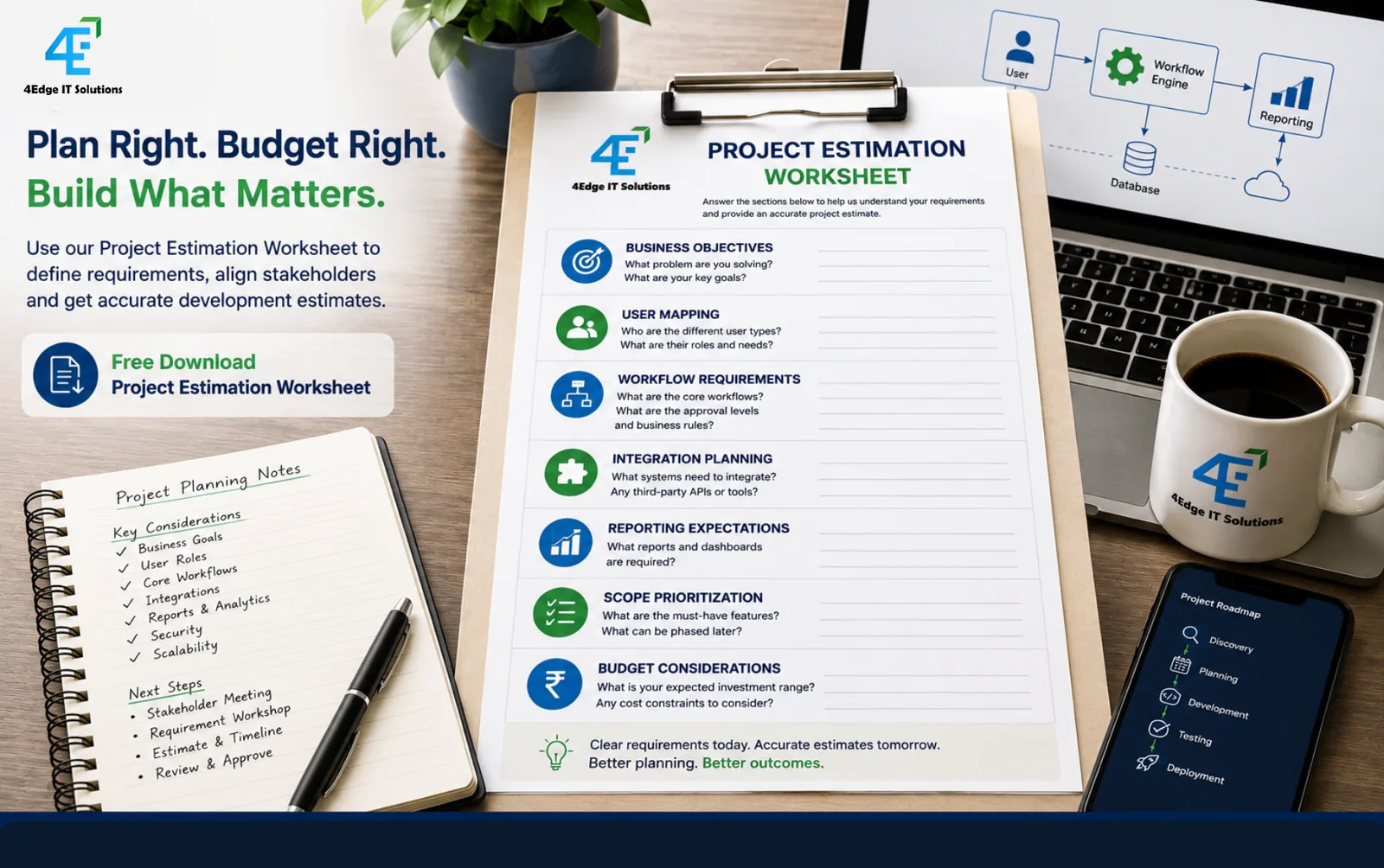 Project estimation worksheet for custom web application planning