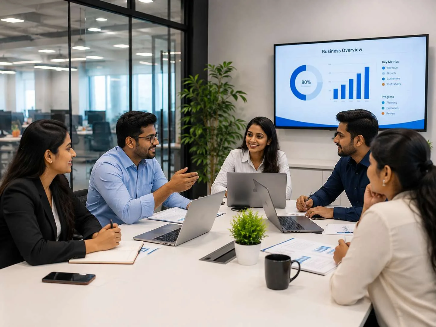 Employees participating in interactive digital learning experiences using engaging e-learning content